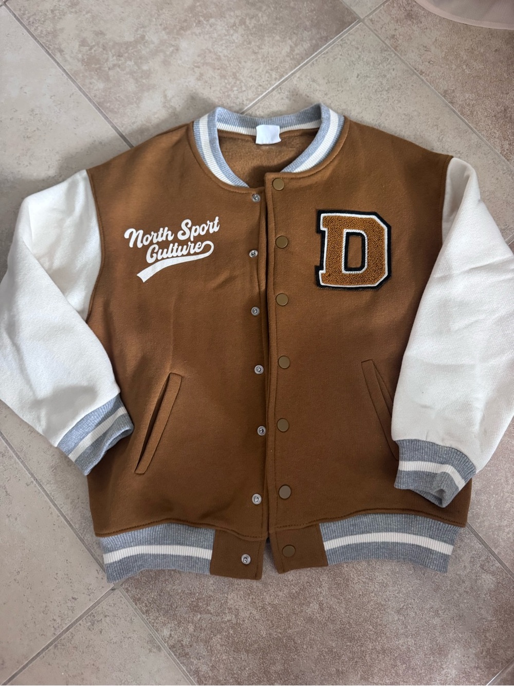 Zara Brown and White Varsity Bomber Jacket